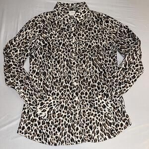 J Crew Women's Leopard Long Sleeve Button Up Small Cotton Mob Wife Festival